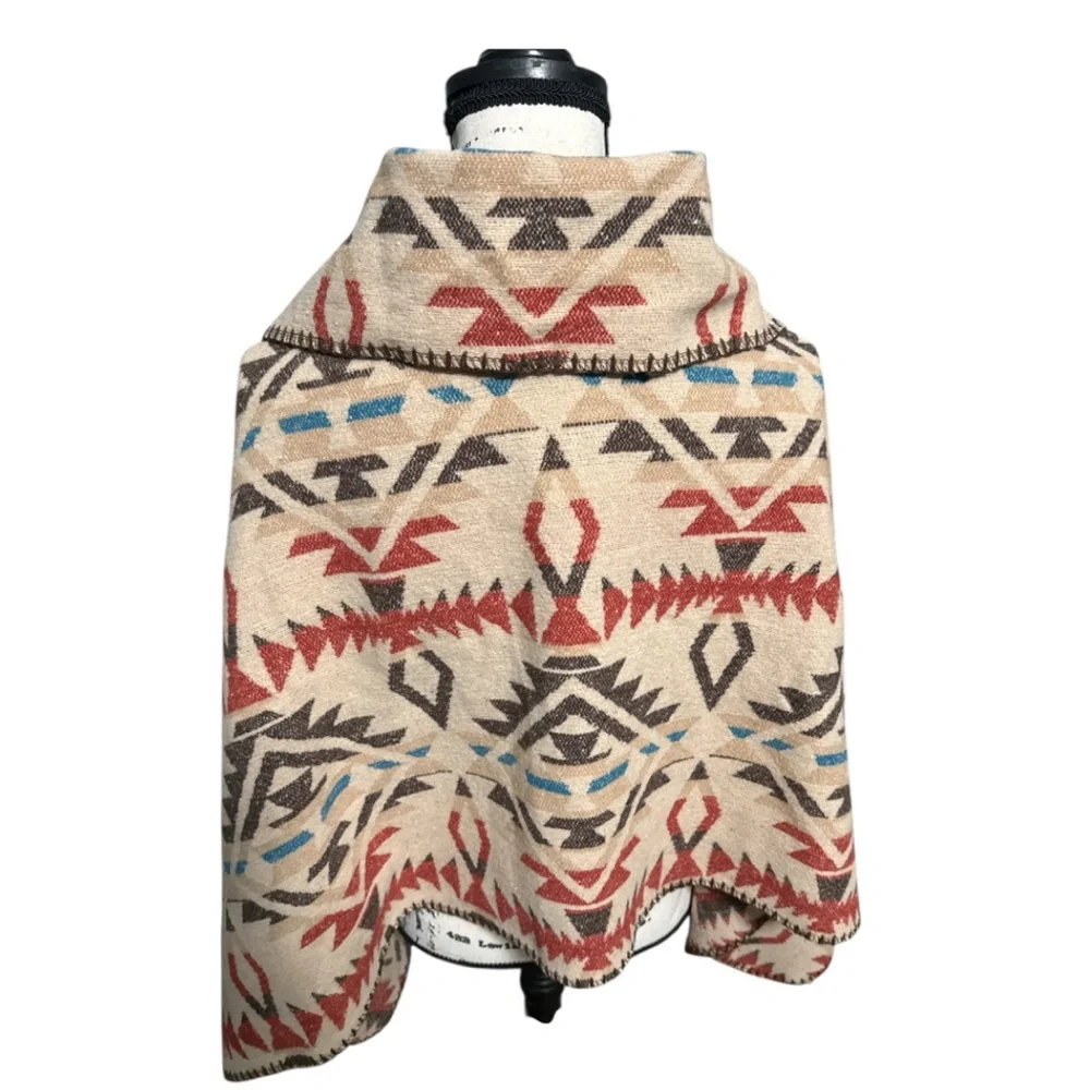 Southwestern Aztec Tribal Print Poncho Shawl Multicolor Boho Festival Wrap OS